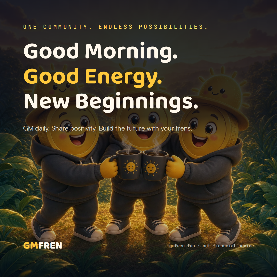 Square graphic with the slogan Good Morning, Good Energy, New Beginnings